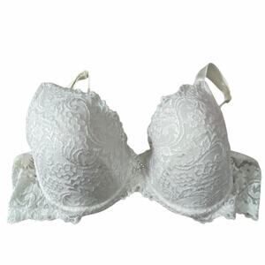 Smart & Sexy Women's Bra 40C White Lace Floral Paisley Adjustable Straps Padded